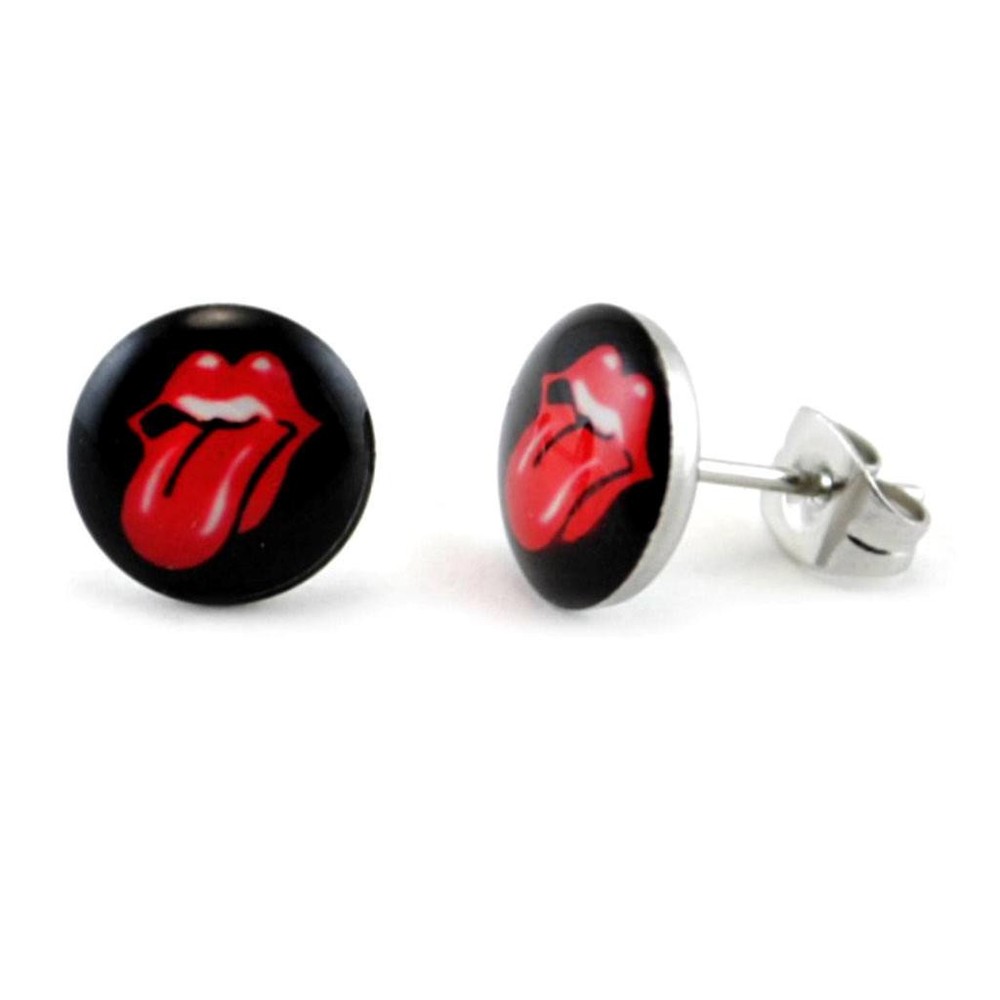 Rolling Stones Tongue Lips Icon Stud Earrings 10mm Stainless Steel Red Pair