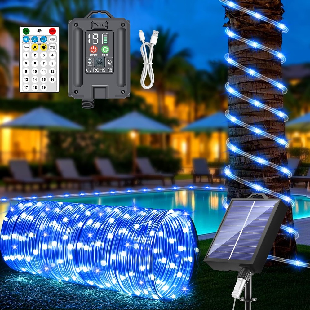 Upgraded 300 LED Solar Rope Lights Outdoor Waterproof 19 Modes 105ft