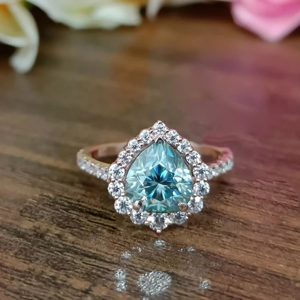 4.70 Ct 925 Silver Certified Pear Cut Blue Diamond Solitaire Ring- Treated