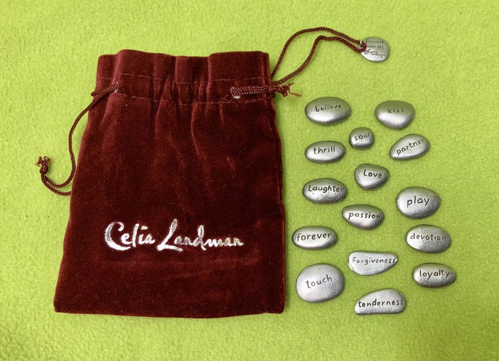 Celia Landman pewter found words tokens