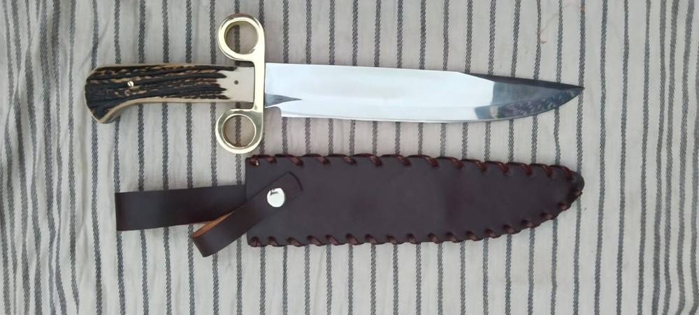 Movie Replica Tombstone Double Ring Guard Bowie Knife  with stag handle.