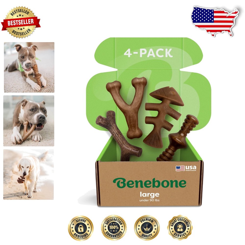 Tough Nylon Dog Chew Toys 4-Pack - Real Flavor & Long-Lasting for 90lbs & Under