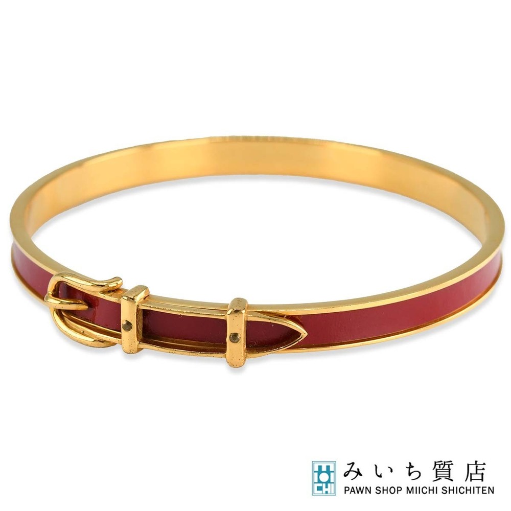 Hermes H18770 Gold-Tone Jumping Bangle in Red 24.2g Pre-Owned Luxury Accessory