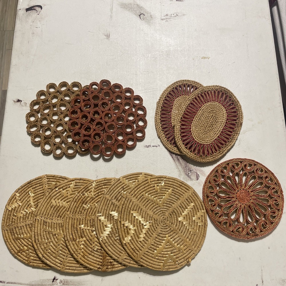 Vintage Lot of Wicker Trivet Woven Rattan Raffia Hot Pads Wall Decor Lot of 10