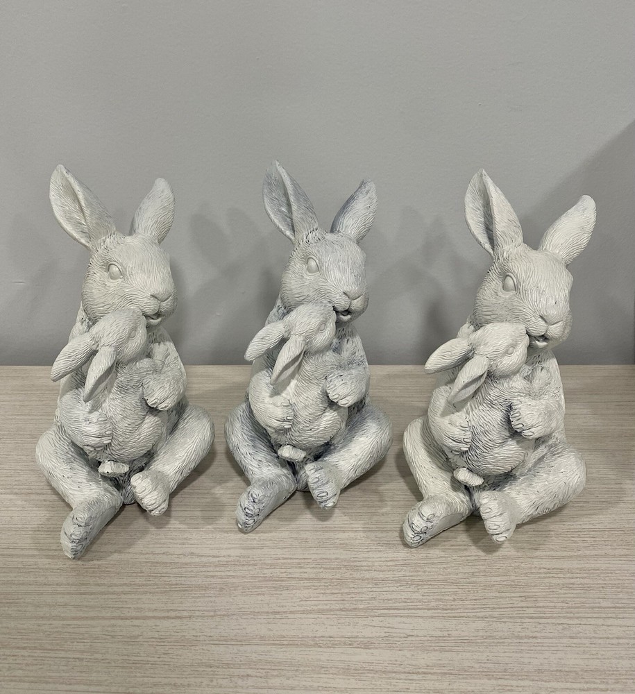 Lot Of 3 Bunny Rabbit Figurines Spring Garden 4.63in x 7.25in