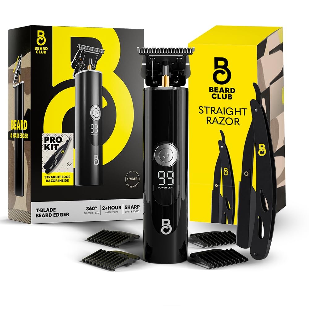 Professional T-Blade Beard Trimmer with Straight Razor for Men - Barber Electric Shaver