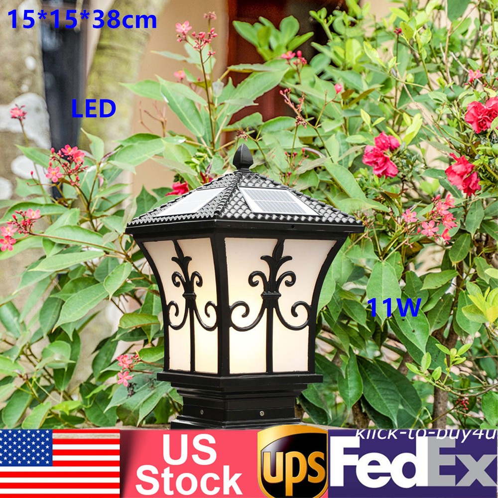 Outdoor Post Light Garden Driveway Solar Power Pillar Lamp Fence Lantern Lamps