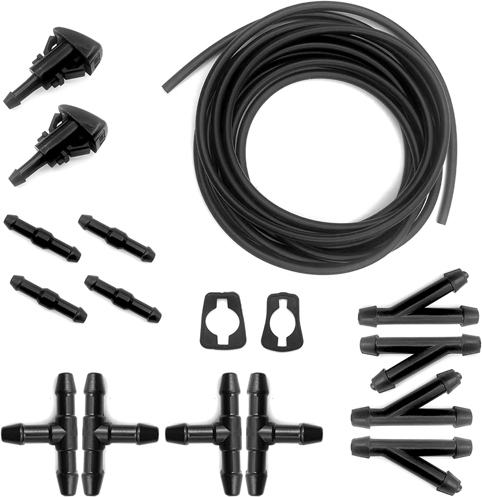 5M Windshield Washer Hose Kit with 12 Connectors & 2 Fan Nozzles