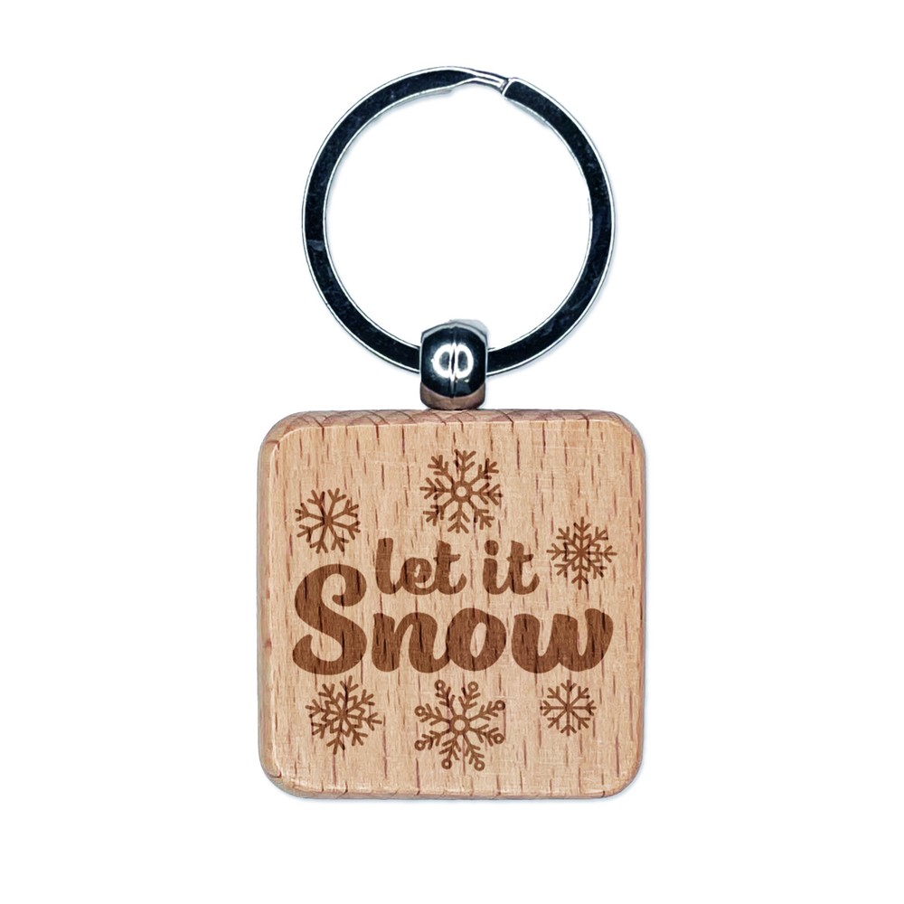 Snowy Winter Engraved Wood Keychain Charm