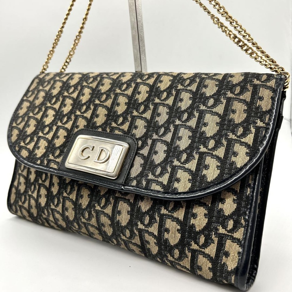 Vintage Dior Trotter Leather Chain Shoulder Bag