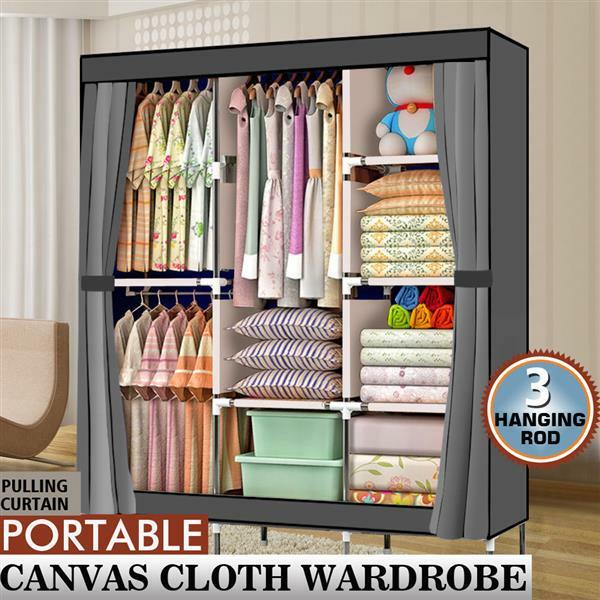 71 Inch Portable Closet Wardrobe with Shelf - Gray Storage Organizer Rack