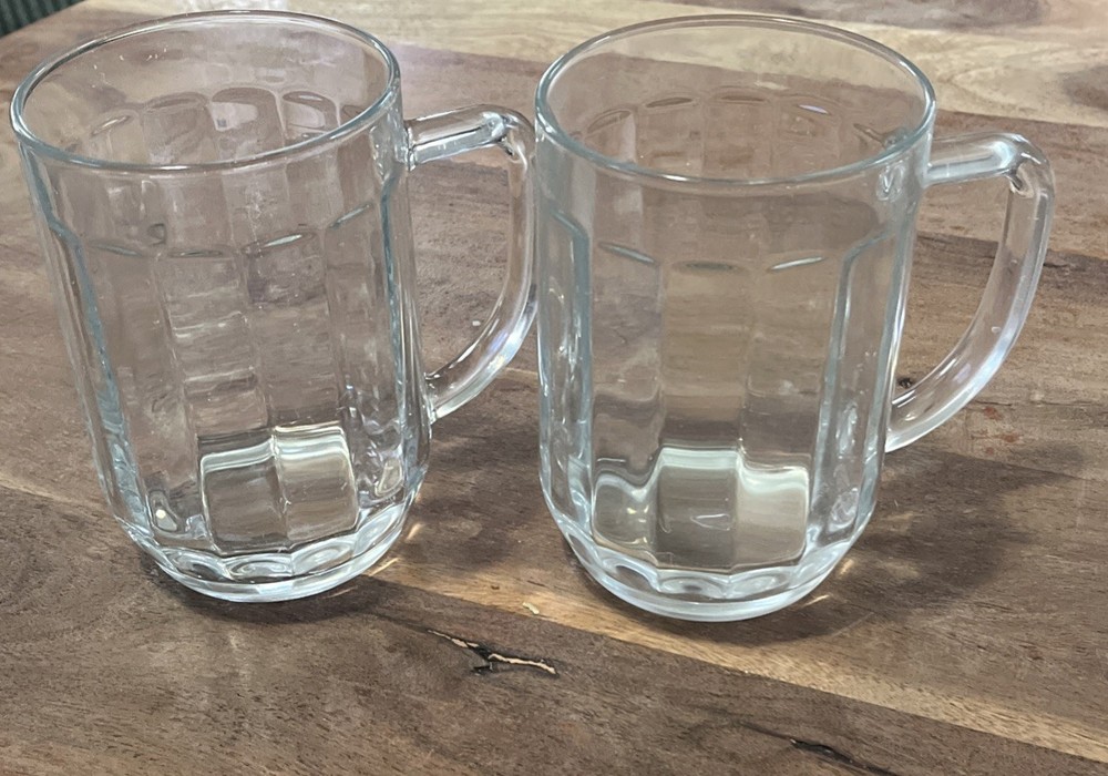 Vintage VCA France 0.5L Heavy Clear Glass English Pub Mugs Set of 2