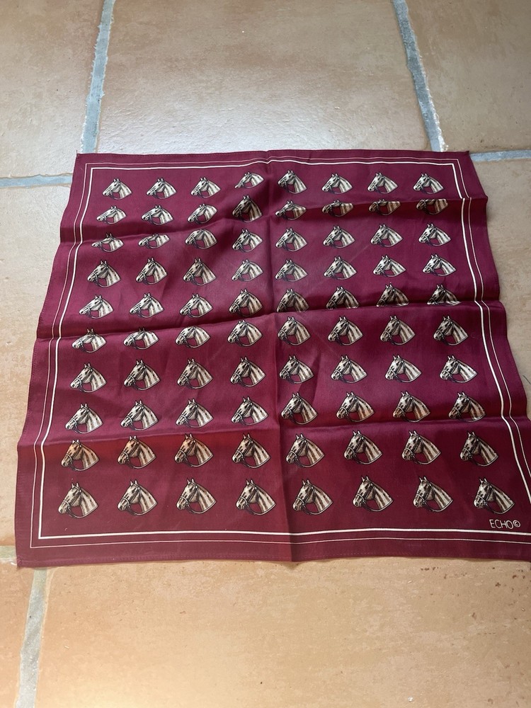 Echo Silk Scarf Equestrian Print Burgundy Red 14 Inches