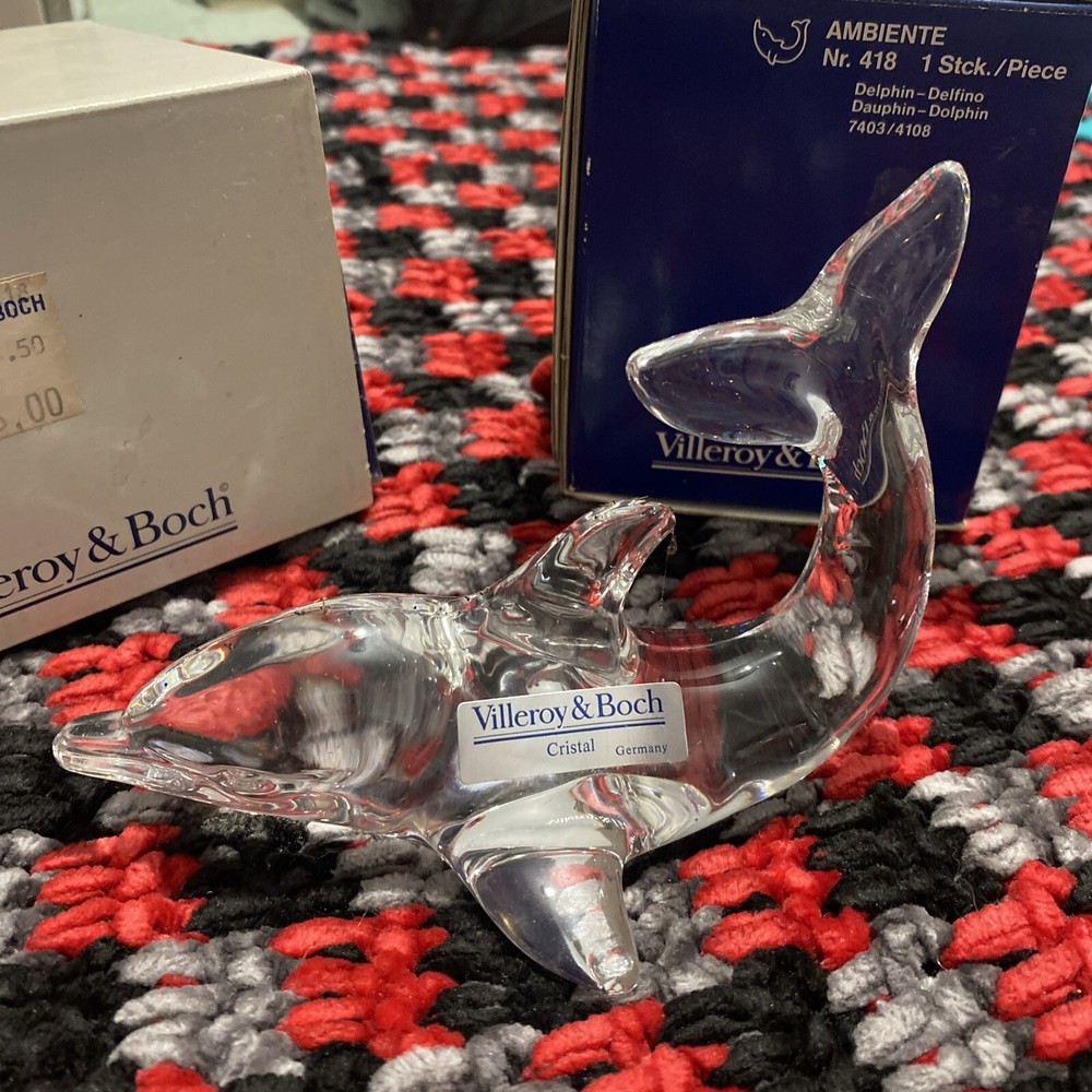 VILLEROY & BOCH Crystal DOLPHIN  5-1/2” Long, 4” Tall, VINTAGE, New In Box