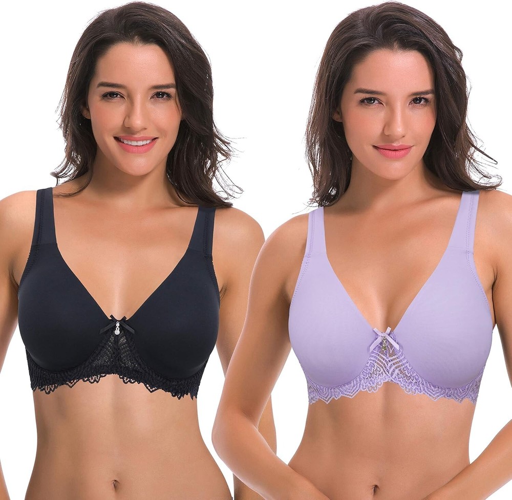 Curve Muse Women's Lace Underwire Bra 34D Unlined with Cushion Straps 2 Pack