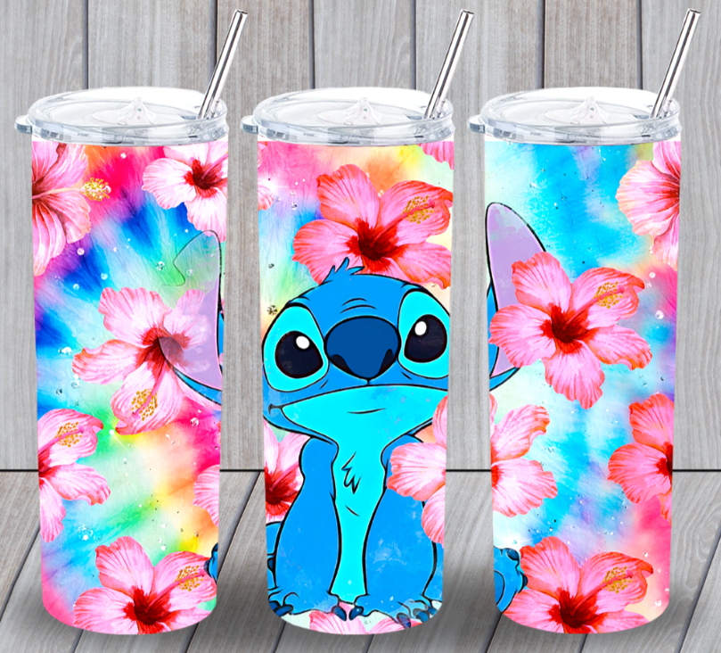 Stitch Flowers #1 Multicolor 20oz Insulated Tumbler With Lid Clear Straw New