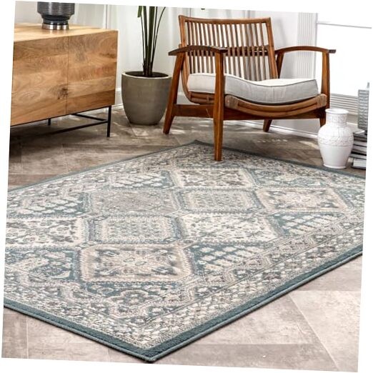 3' x 5' Becca Traditional Tiled Area Rug, Becca Blue, Faded Transitional