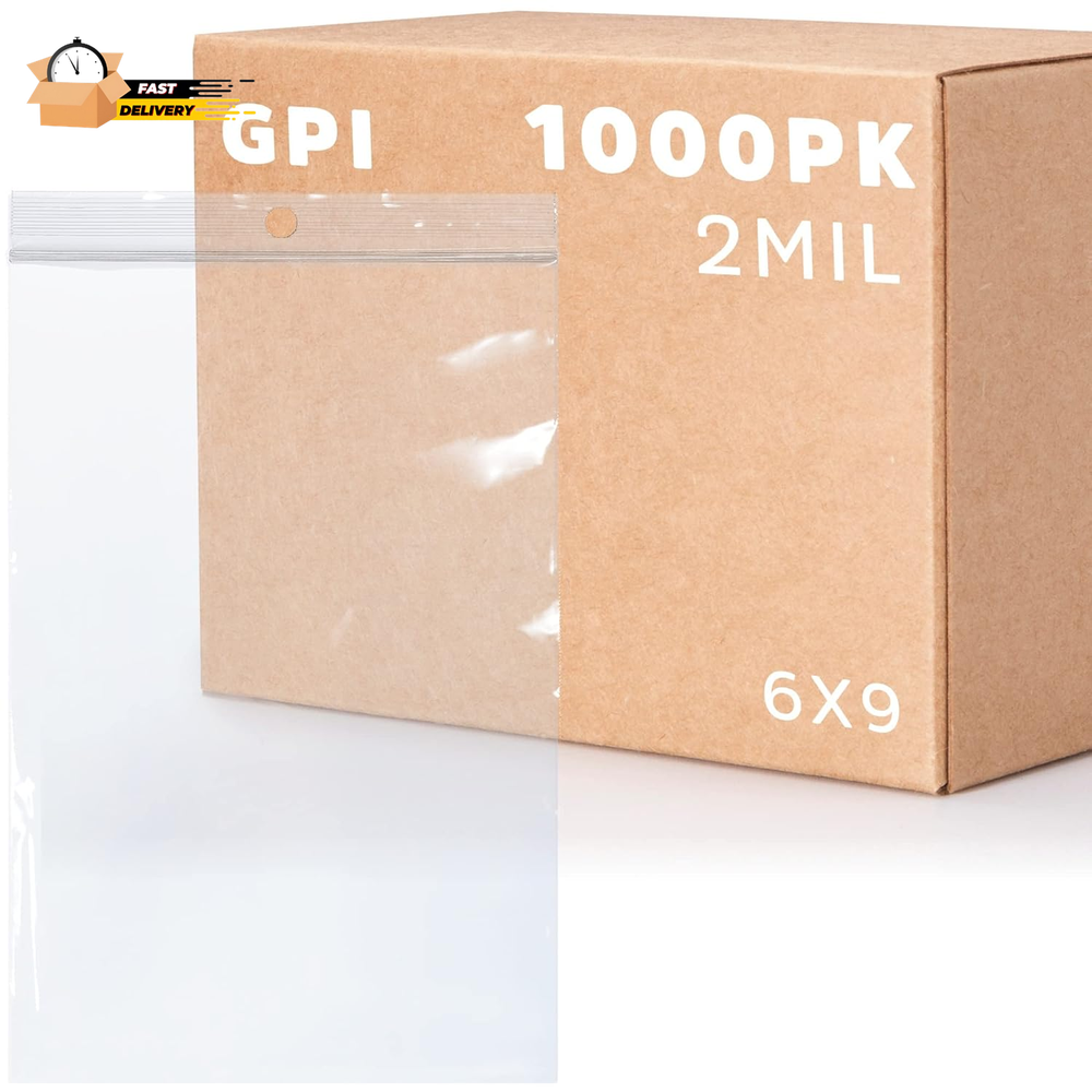 6x9 Inch 2 Mil Clear Reclosable Zip Bags Bulk Case of 1000