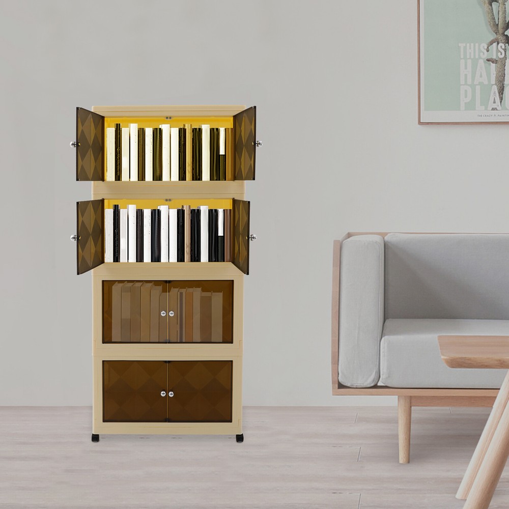 4-Tier Foldable Storage Bin Organizer with Wheels PP Bins