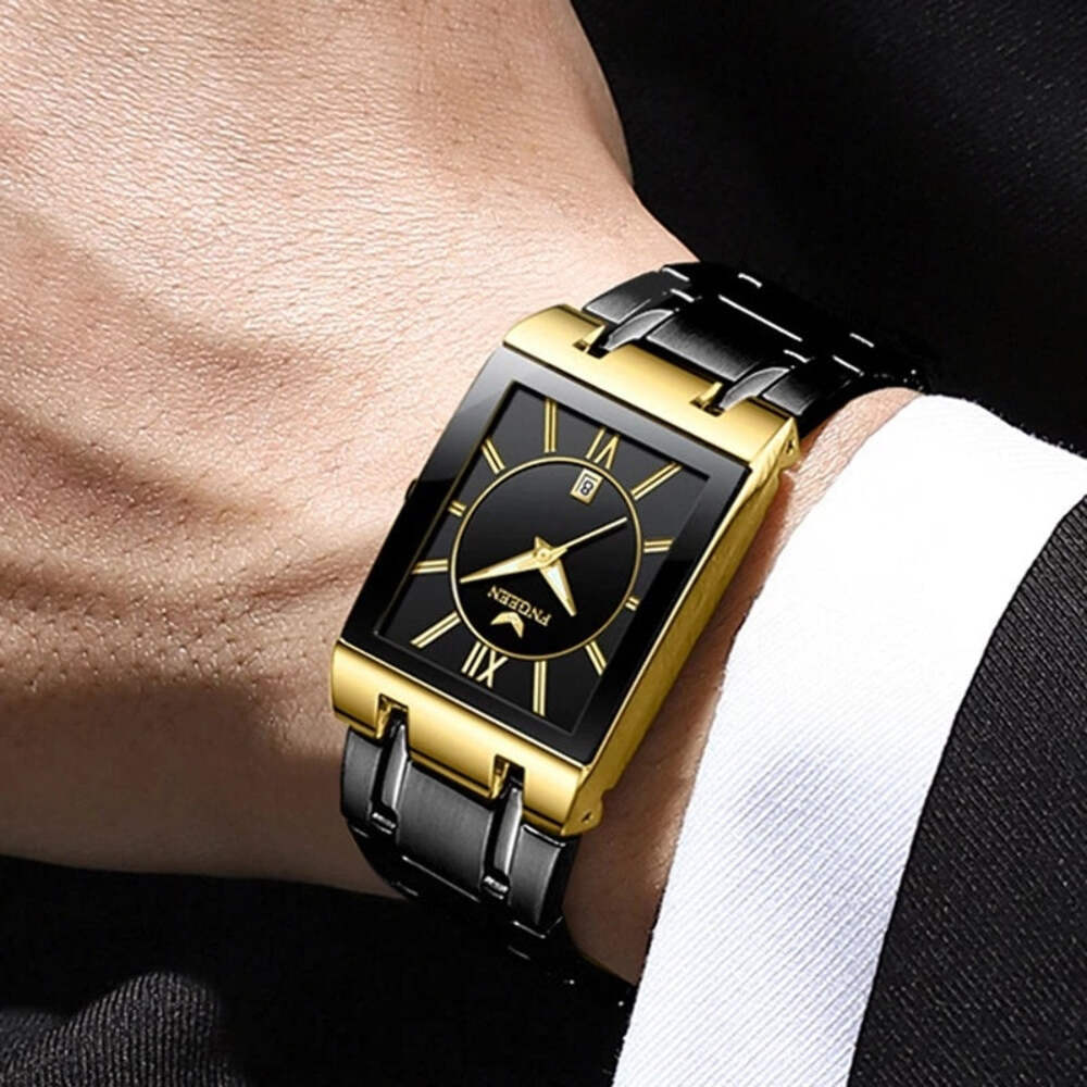 Men's Quartz Waterproof Square Calendar Watch with Alloy Case and Crystal Glass