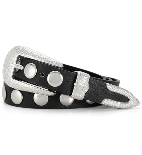 Punk Style Women's Studded Black Belt for Jeans Fits Waist 26-31 Inches