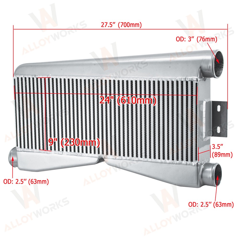 3.5in Universal Twin Turbo Intercooler with 2.5in Inlet 3in Outlet Bar Plate Design