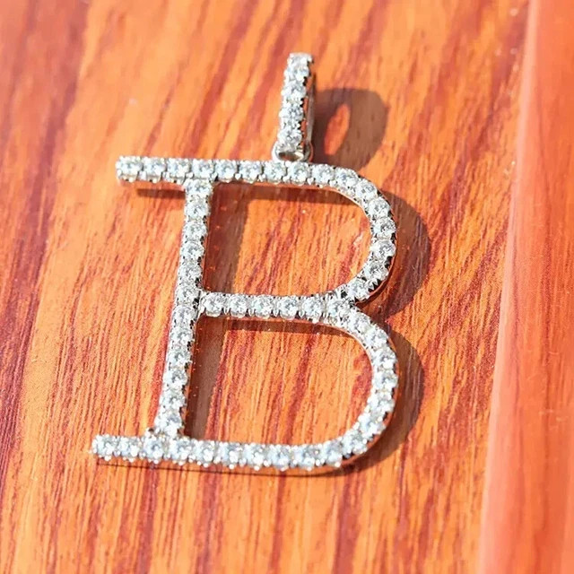 2Ct Round Cut Real Moissanite Customize Initial Pendant 14K White Gold Plated