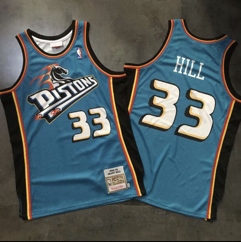 Detroit Pistons Grant Hill blue regular season basketball retro jersey