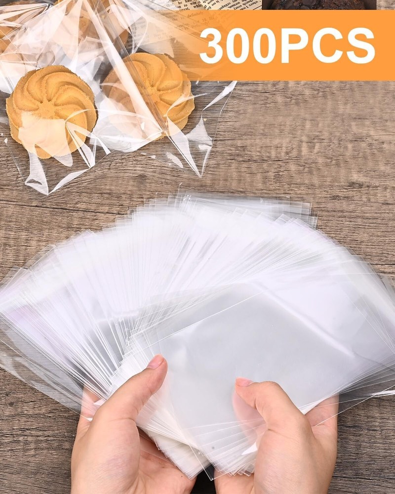 300Pcs Self Adhesive Cookie Bags 4X6 Inches Self Sealing Cellophane Bags Clear