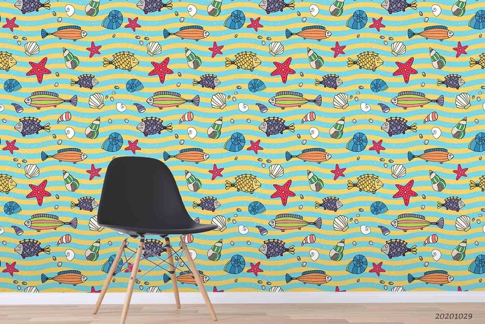 3D Starfish Seashell Fish Pattern Wall Murals Wallpaper Murals Wall Sticker