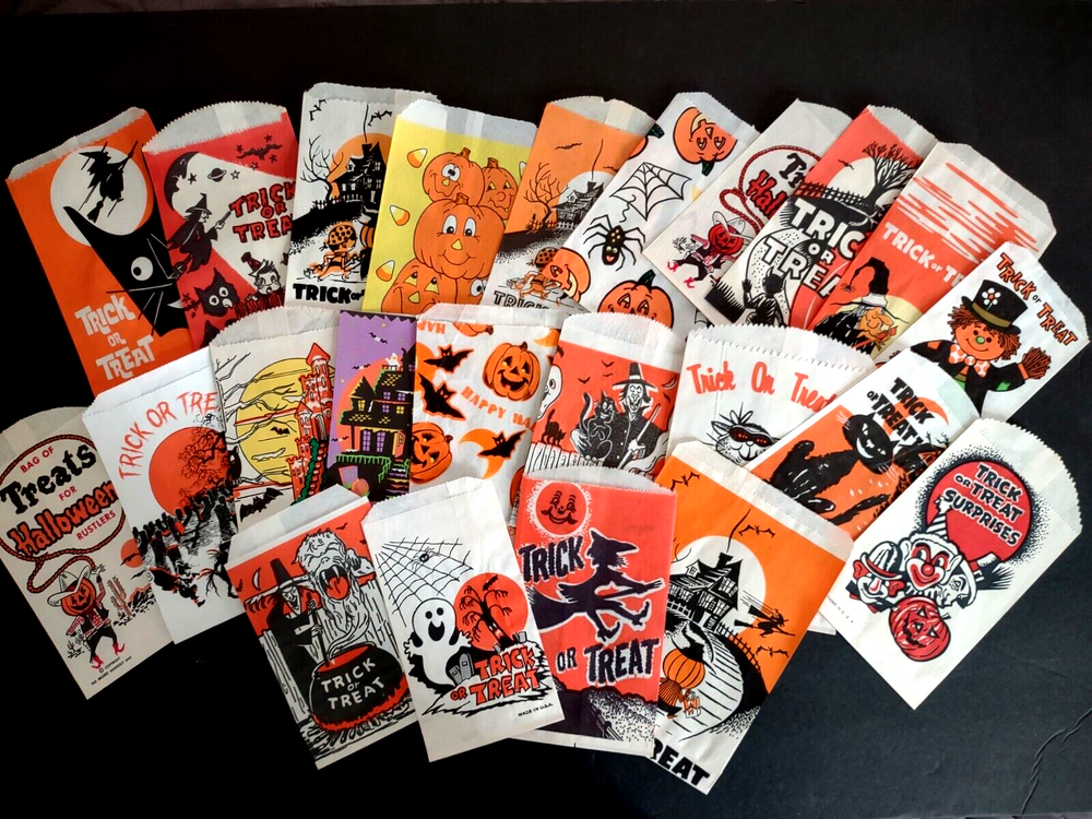 Lot Of 23 Different Vintage Halloween Candy Treat Bags Witches Black Cats Ghosts