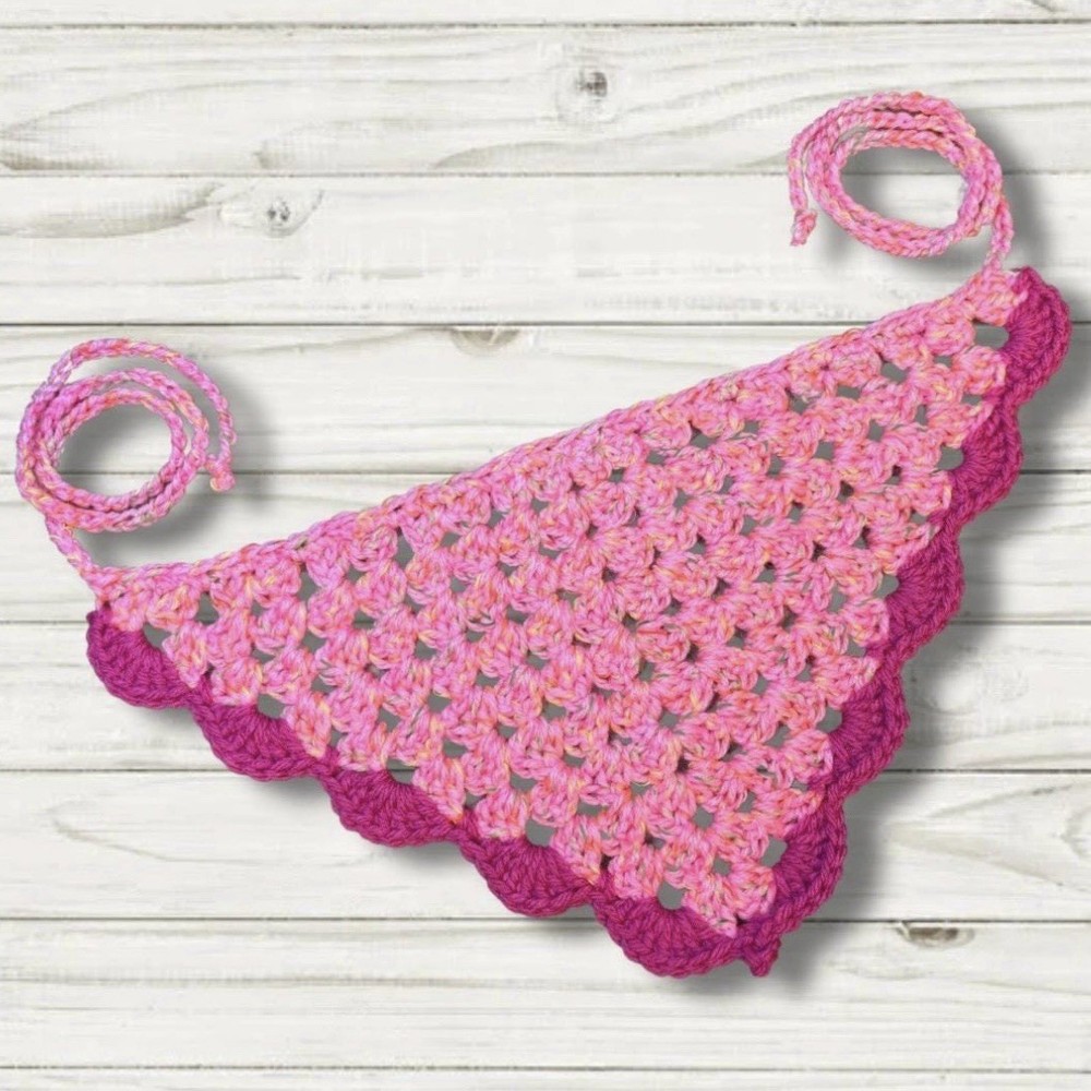 New Granny Square Crochet Bandana - Pink