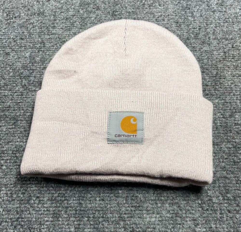 Carhartt Knit Cuffed Beanie with Badge Logo in Pink Unisex Winter Hat