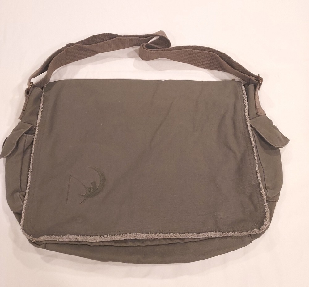 Olive Green Pigment Canvas Messenger Bag with Pockets