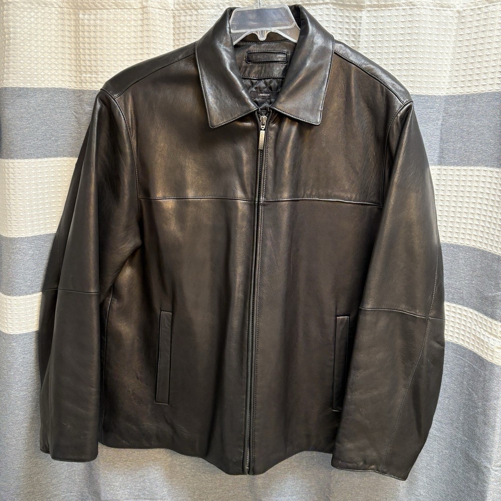 Claiborne Men’s Outwear Lambskin Leather Jacket, Sz XL, black, full zipper front