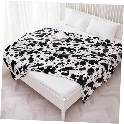 Fleece Blanket Twin Size Cow Print - 280GSM Lightweight Soft Fuzzy Cozy Plush