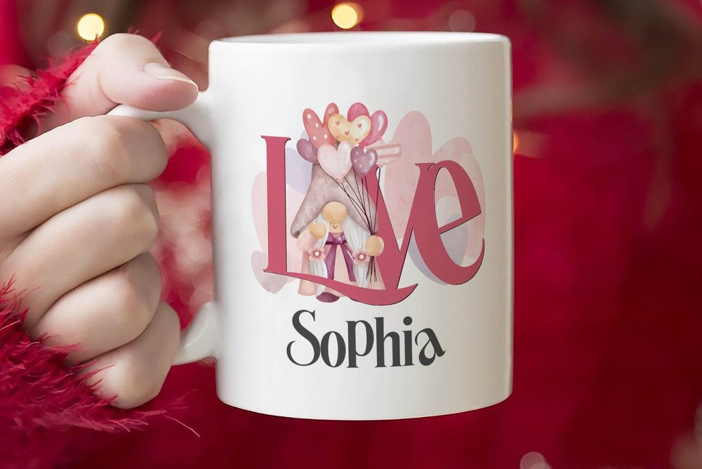 Cute Watercolor Gnome Love Mug - Personalized Valentine's Day Gift