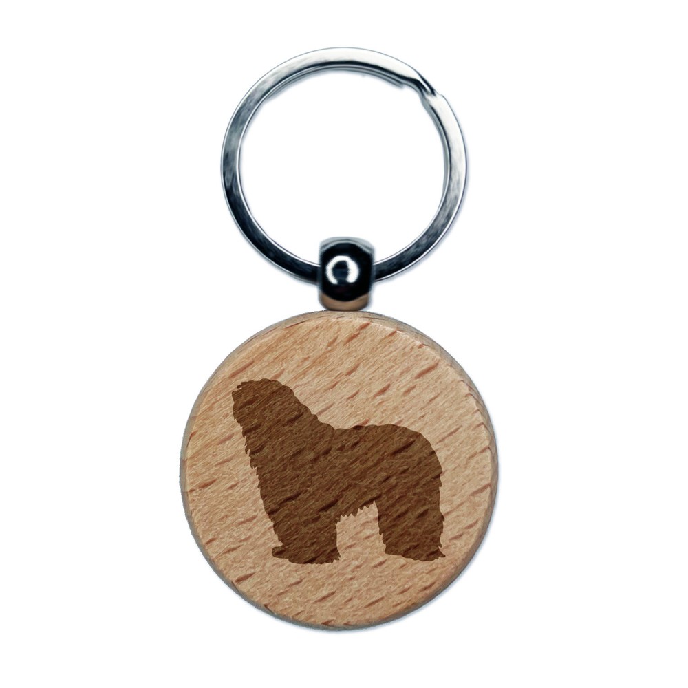 Bergamasco Sheepdog Engraved Wooden Round Keychain Pet ID Tag  
