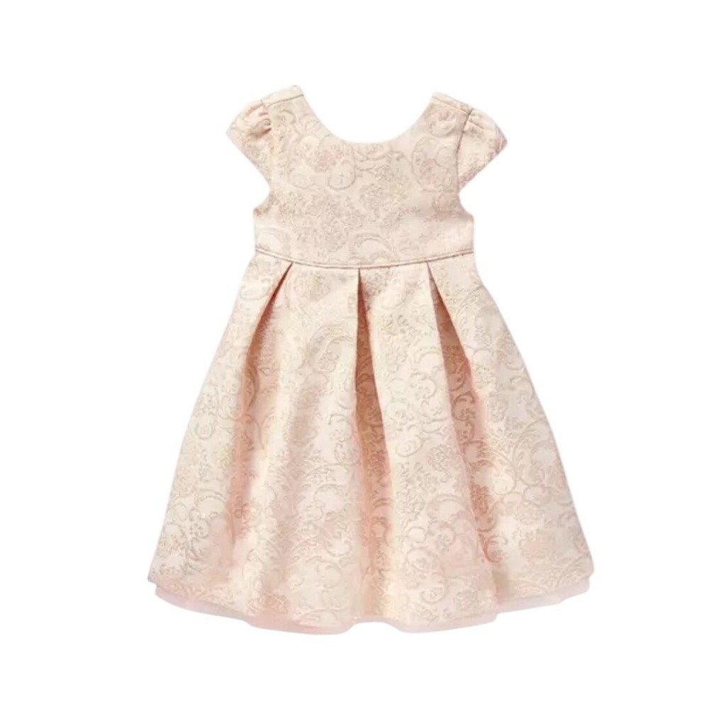 Janie and Jack Baby Girl Shimmer Brocade Dress Blush Formal Jacquard 12-18M