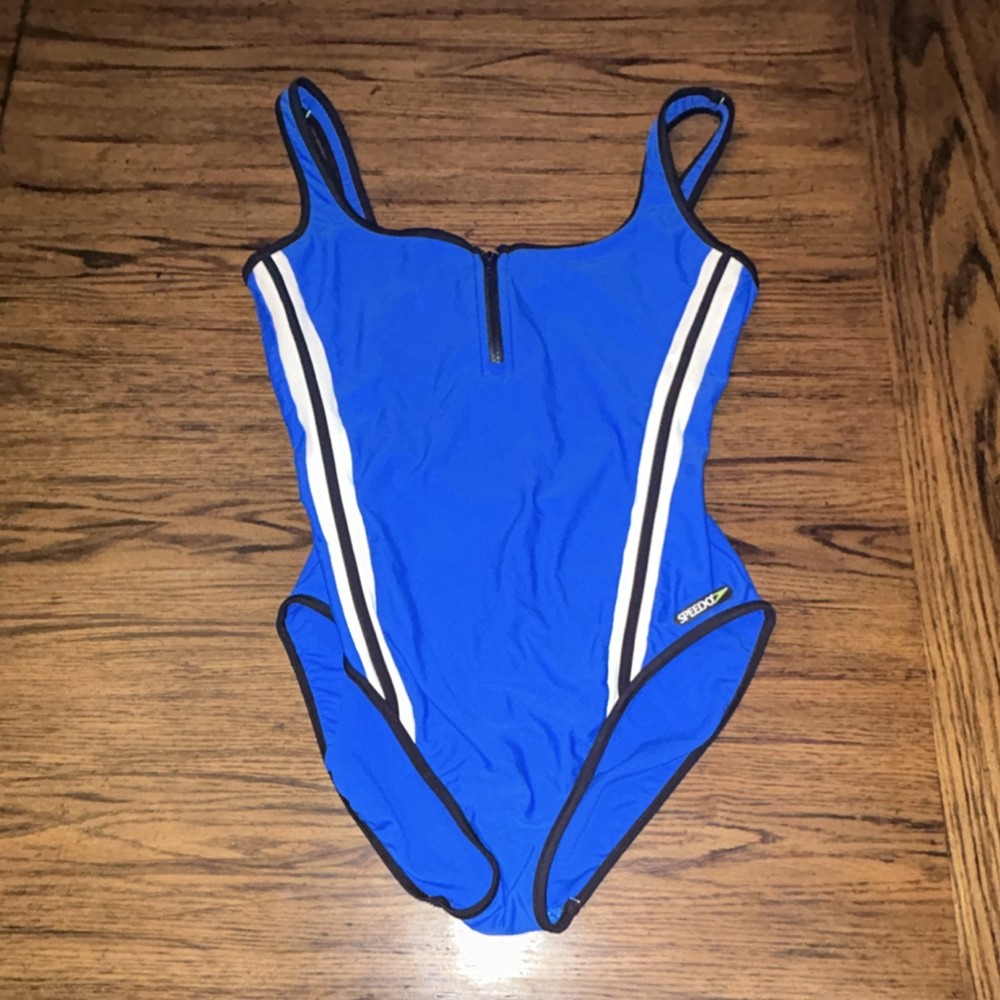 Speedo Women's One Piece Swimsuit Navy Blue With Black Trim, Unknown Size