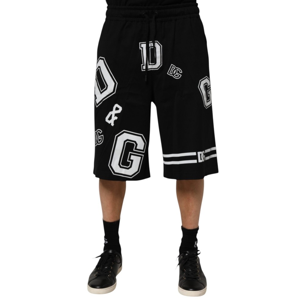 DOLCE & GABBANA Short Black Logo Print Cotton Casual Bermuda IT48/W34/M 830usd