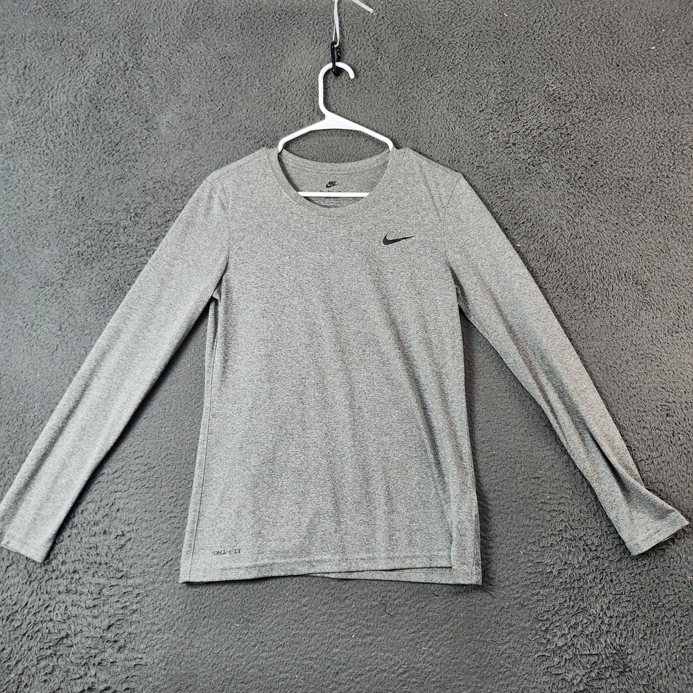Nike Shirt Mens Medium Gray Dri-FIT Long Sleeve Athletic Running Tee Training