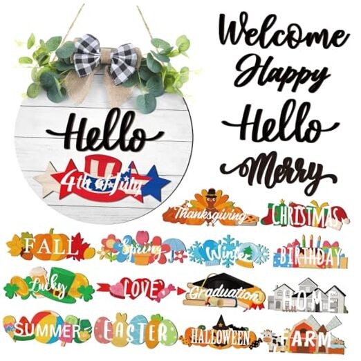 20-Piece Front Door Welcome Sign Set with 4 Seasonal Designs and 14 White Inserts