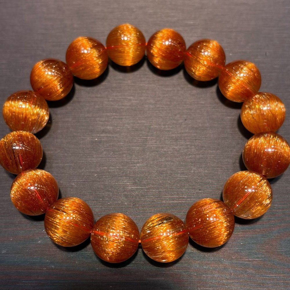 13.5MM TOP Natural Gold Rutilated Quartz Titanium Crystal Bracelet Reiki Healing