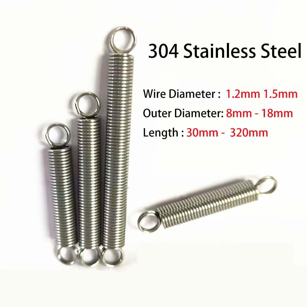 304 Stainless Steel Tension Springs 1.2mm-1.5mm Wire 30mm-320mm OD
