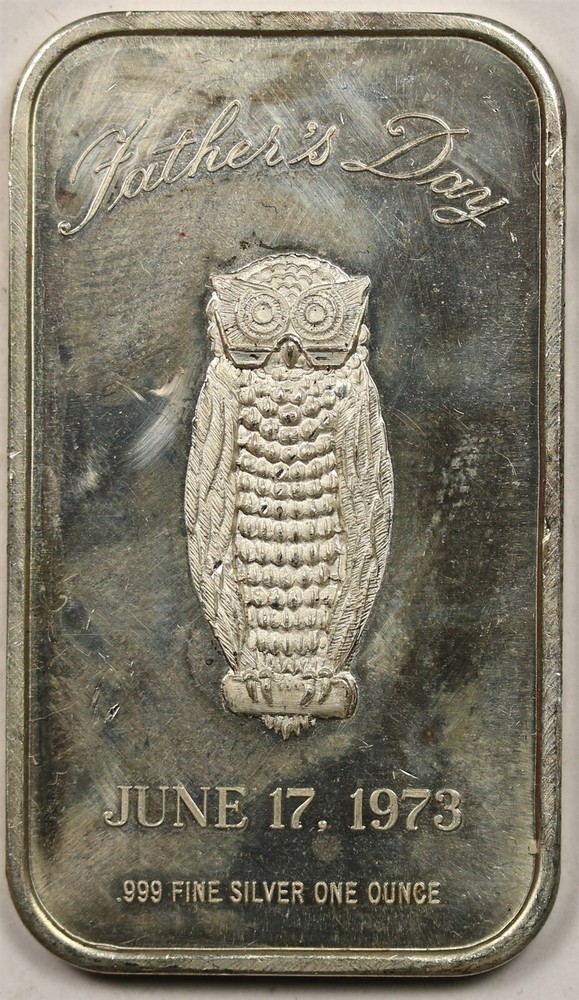 1973 Fathers Day Owl 1 oz .999 Fine Silver Art Bar Madison Mint-image