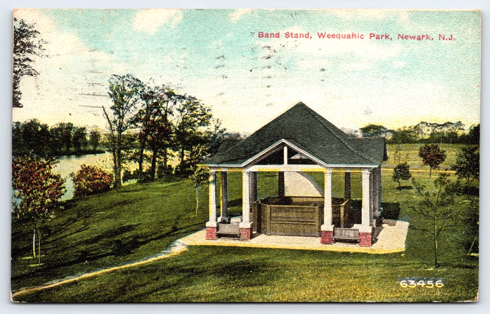 Newark NJ-New Jersey, Band Stand, Weequahic Park, Antique Vintage Postcard 1911
