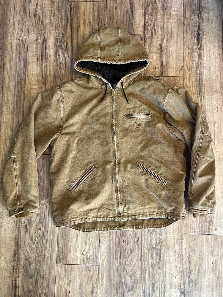 Vintage Carhartt J141 Hooded Fleece-Lined Zip-Up Jacket in Brown for Men Size XL