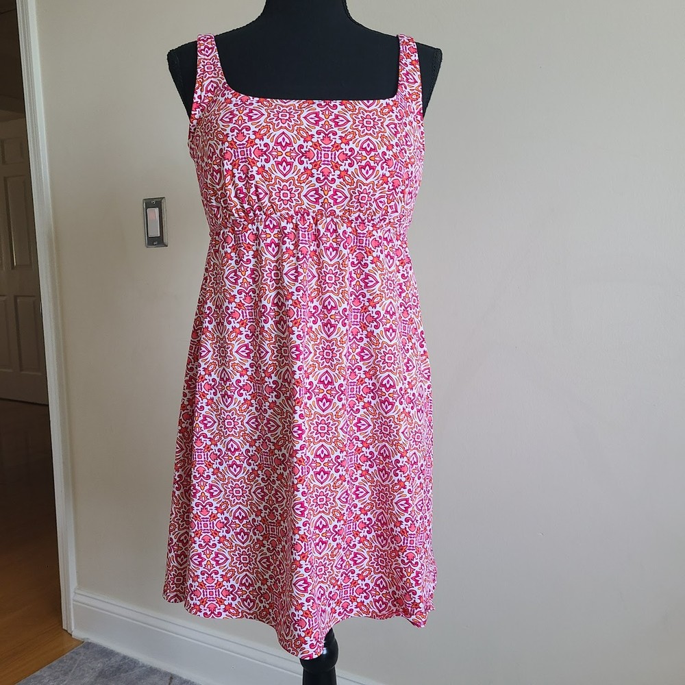 Lands’ End Swim Dress Top  Size 12 Pink Orange Floral Built In Bra