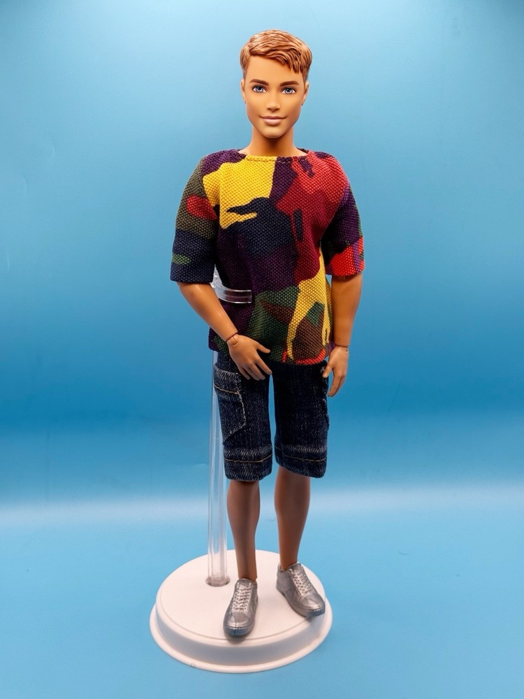 Hand-sewn Camouflage Shirt And Denim Short Set For Ken Doll